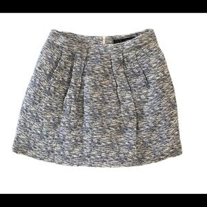 Zara Basic Blue White Linen Blend Tweed Pleated Skirt Size M Flare Pockets